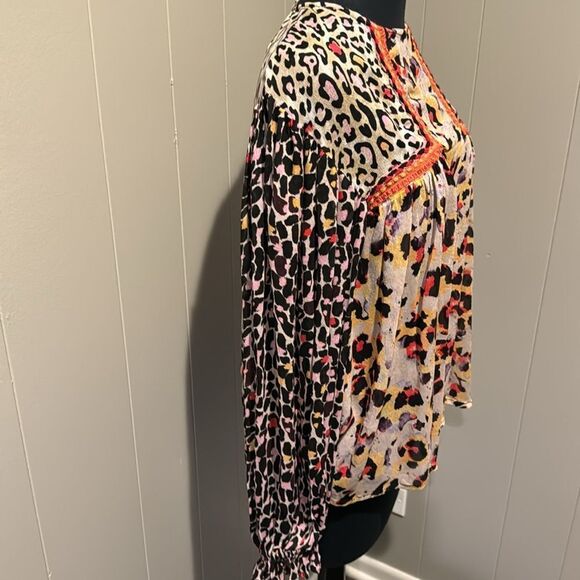 Anthropologie Bl^nk London JOELLE leopard print braid trim viscose boho top. Sm - Picture 6 of 9